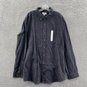 New Croft & Barrow Plaid Flannel Shirt Mens XXL Gray Long Sleeve Button-Down